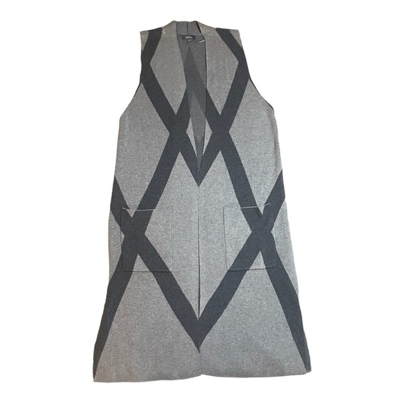 NEIMAN MARCUS Sleeveless Long Duster Cardigan Gray Sweater Geometric size Medium - Picture 1 of 6